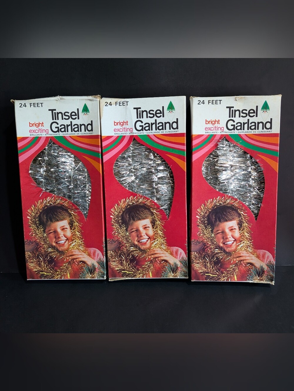 3 Boxes Silver Tinsel Garland  Christmas Tree 24 Feet Vtg 1968 Double Glo